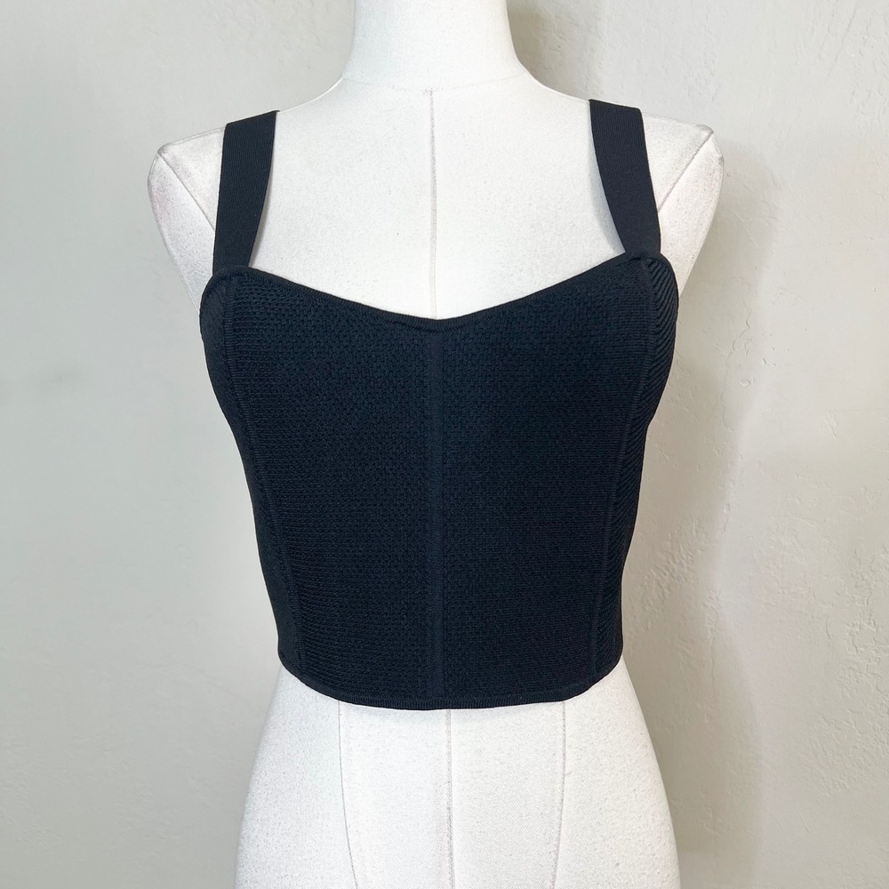 House of Harlow 1960 Black Knit Bustier Crop Top Sweetheart Neck Small